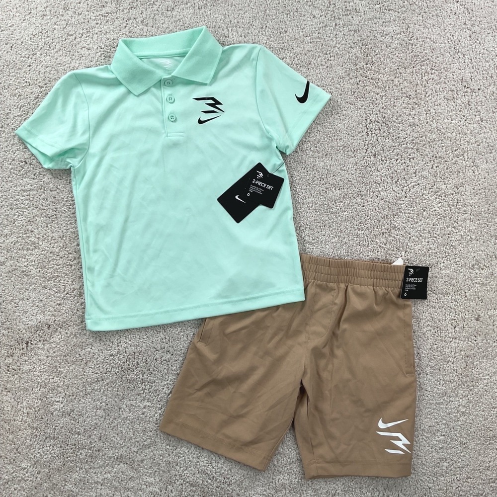 Nike 3 Brand Russell Wilson Kids 2-Piece Polo and Shorts Set Mint Khaki Size 6